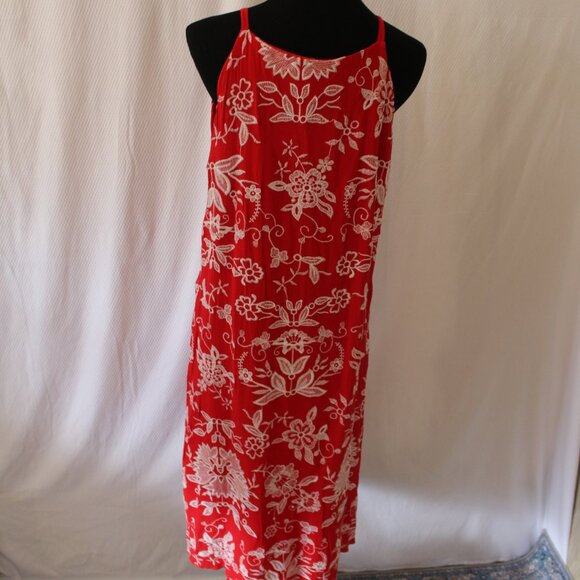 SUNDRESS Westport Red White Floral Embroidery Lined Tie Front MAXI XL Pre-Loved - Picture 8 of 13